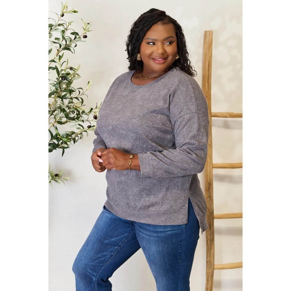 Basic Bae Round Neck Drop Shoulder Slit Sweatshirt - image 6